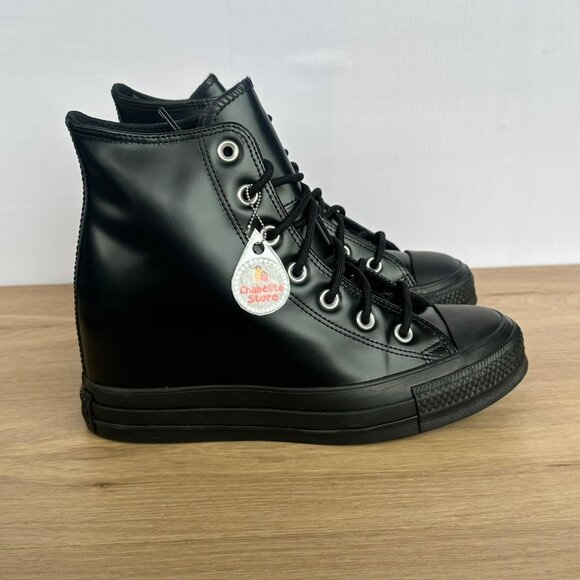 ✨Converse Chuck Taylor Wedge Platform Leather Sz 8.5 Women's Shoes Black A12827C - Picture 3 of 9